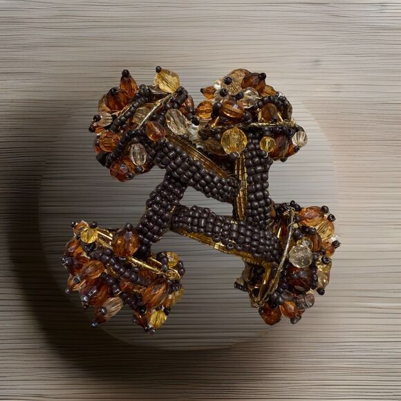 Pier 1  Fancy Large Beads/Beaded set of Four Napkin Rings Brown Sewn Jewelry MCM - Picture 1 of 15